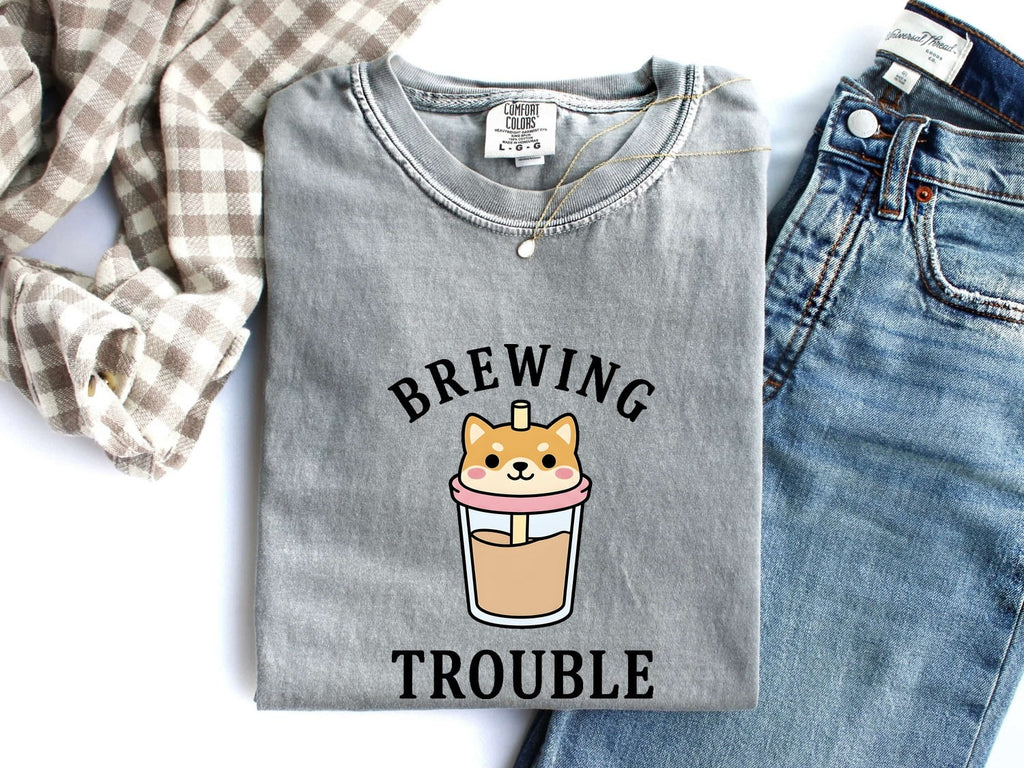 Shiba Inu Shirt for Women – Cute Comic Coffee Mug Boba Tea Dog Graphic Tee