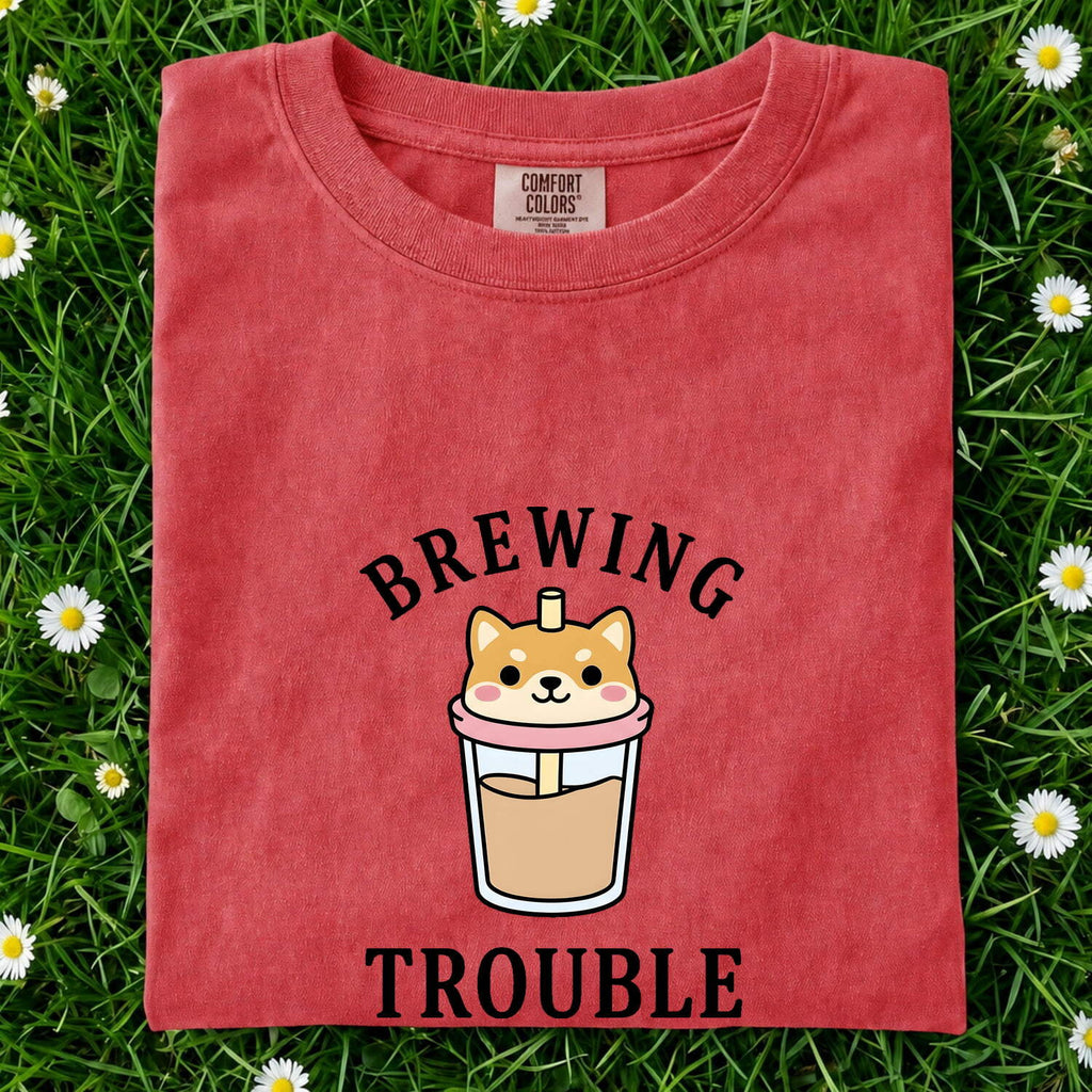 Shiba Inu Shirt for Women – Cute Comic Coffee Mug Boba Tea Dog Graphic Tee