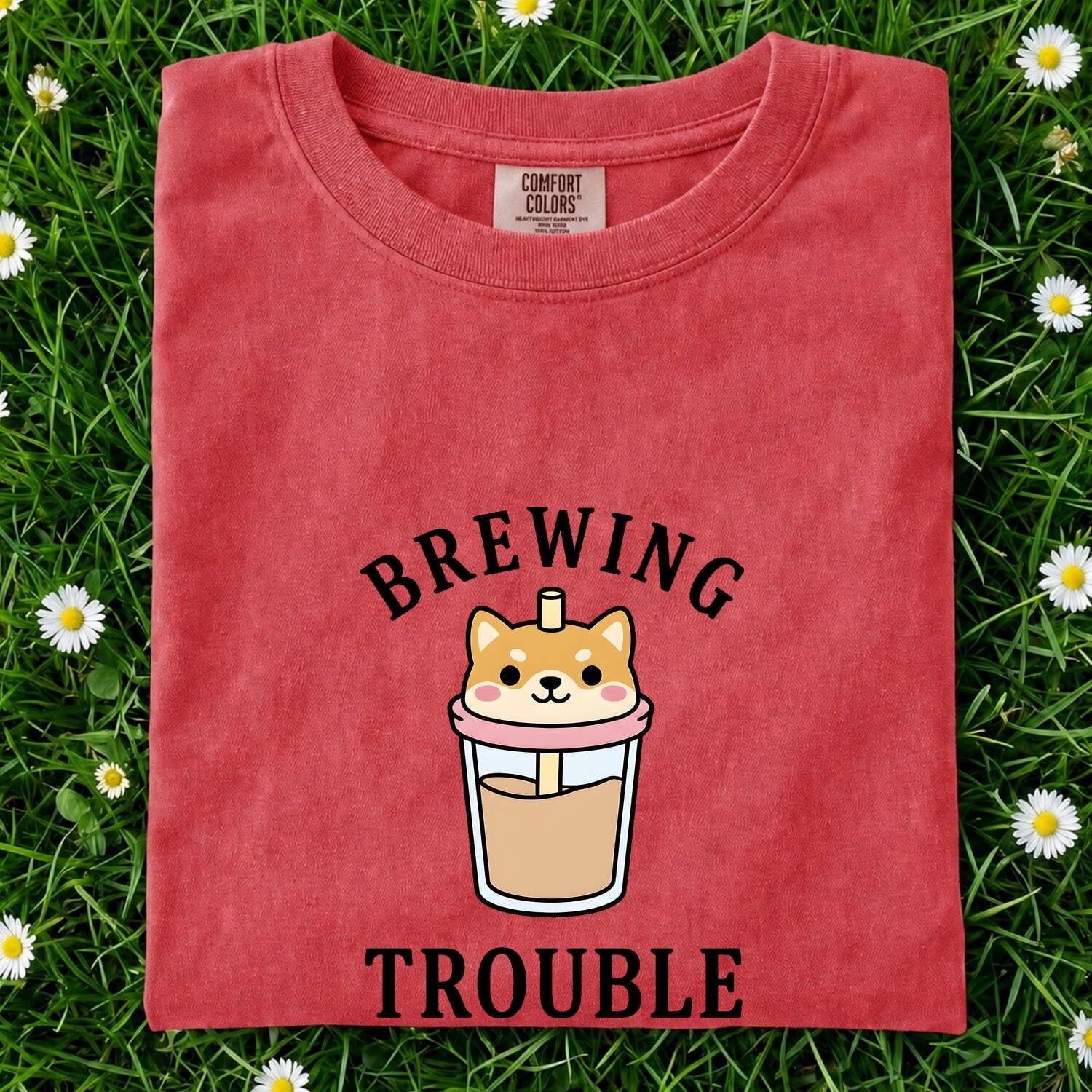 Shiba Inu Shirt for Women – Cute Comic Coffee Mug Boba Tea Dog Graphic Tee