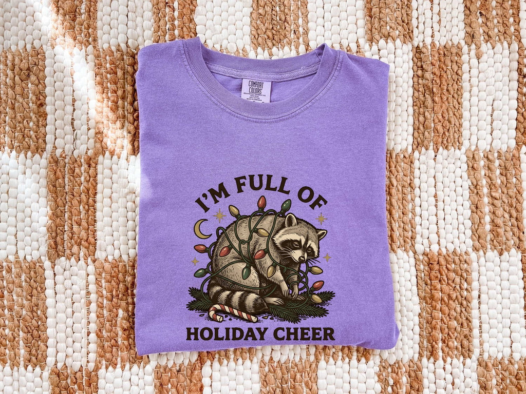 Christmas Raccoon Shirt for Women – Rustic Vintage Doodle Lights Peppermint Trash Panda Graphic Tee