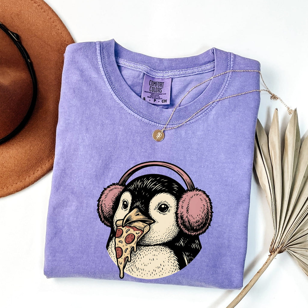 Christmas Bird Shirt for Women – Funny Cartoon Tuxedo Pizza Traditional Earmuff Animal Graphic Tee