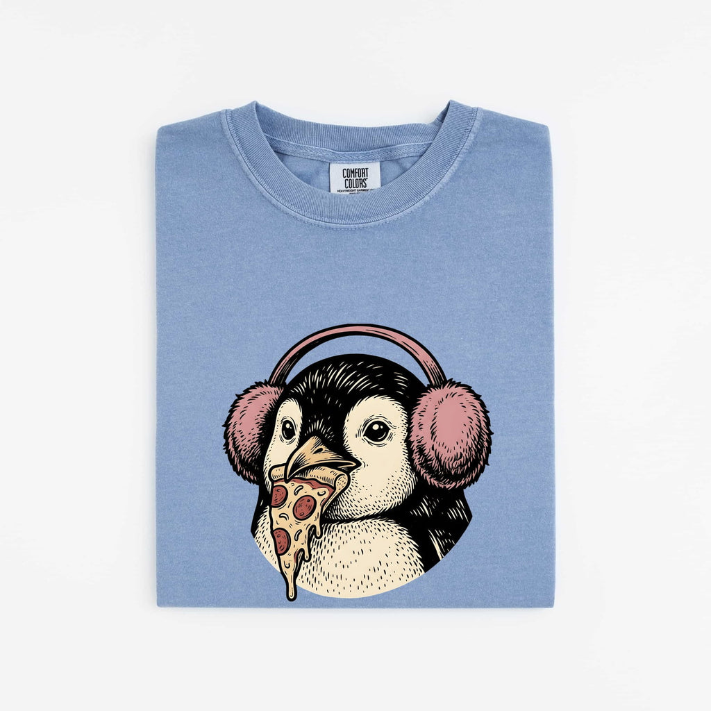 Christmas Bird Shirt for Women – Funny Cartoon Tuxedo Pizza Traditional Earmuff Animal Graphic Tee