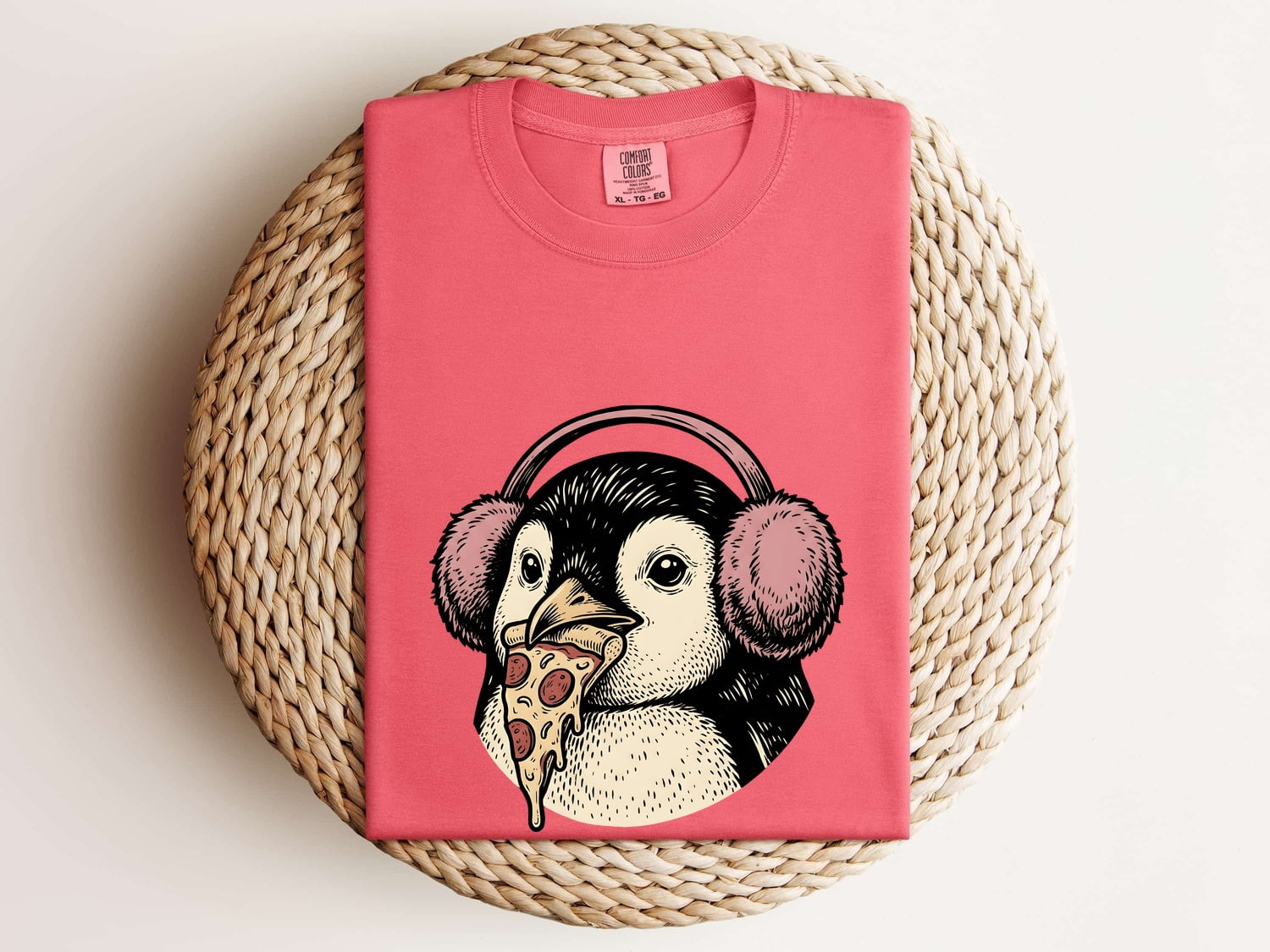 Christmas Bird Shirt for Women – Funny Cartoon Tuxedo Pizza Traditional Earmuff Animal Graphic Tee