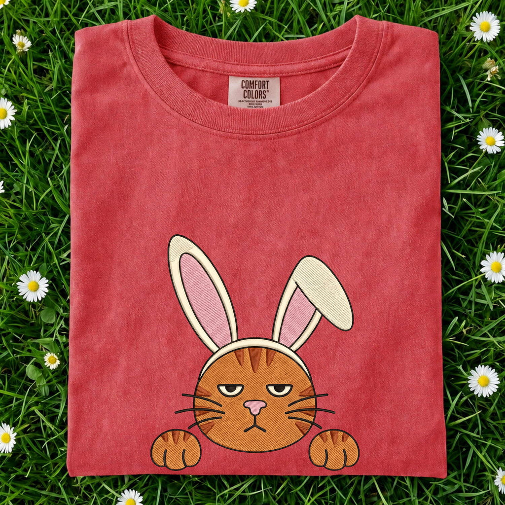 Easter Bunny Shirt for Women – Embroidery Stitched Rabbit Ears Cat Animal Illustration Graphic Tee
