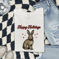 Christmas Rabbit Shirt for Women – Retro Sketch Bow Tie Star Shapes Bunny Animal Graphic Tee