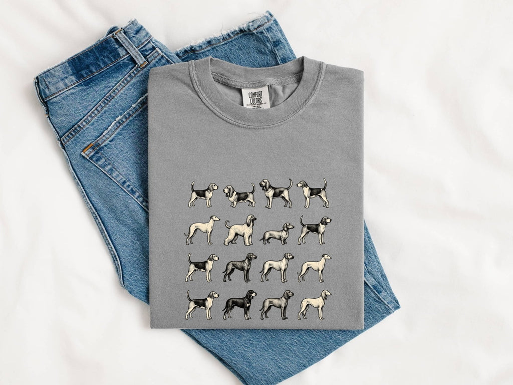 Dog Breed Pattern Shirt for Women – Antique Vintage Ink Drawing Scent Hound Animal Graphic Tee