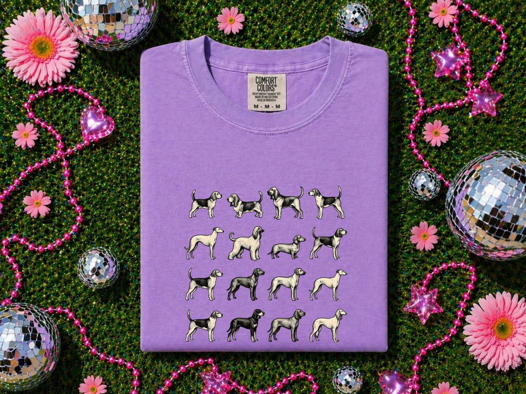 Dog Breed Pattern Shirt for Women – Antique Vintage Ink Drawing Scent Hound Animal Graphic Tee