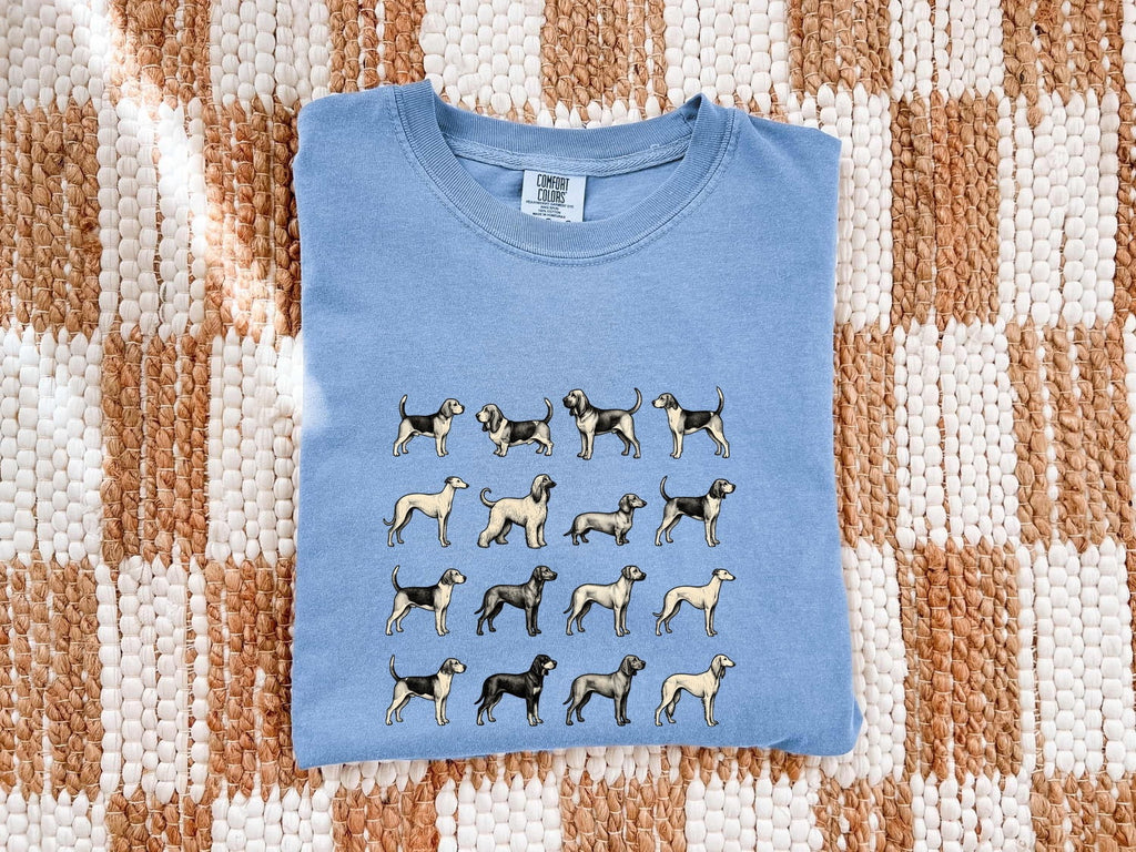 Dog Breed Pattern Shirt for Women – Antique Vintage Ink Drawing Scent Hound Animal Graphic Tee