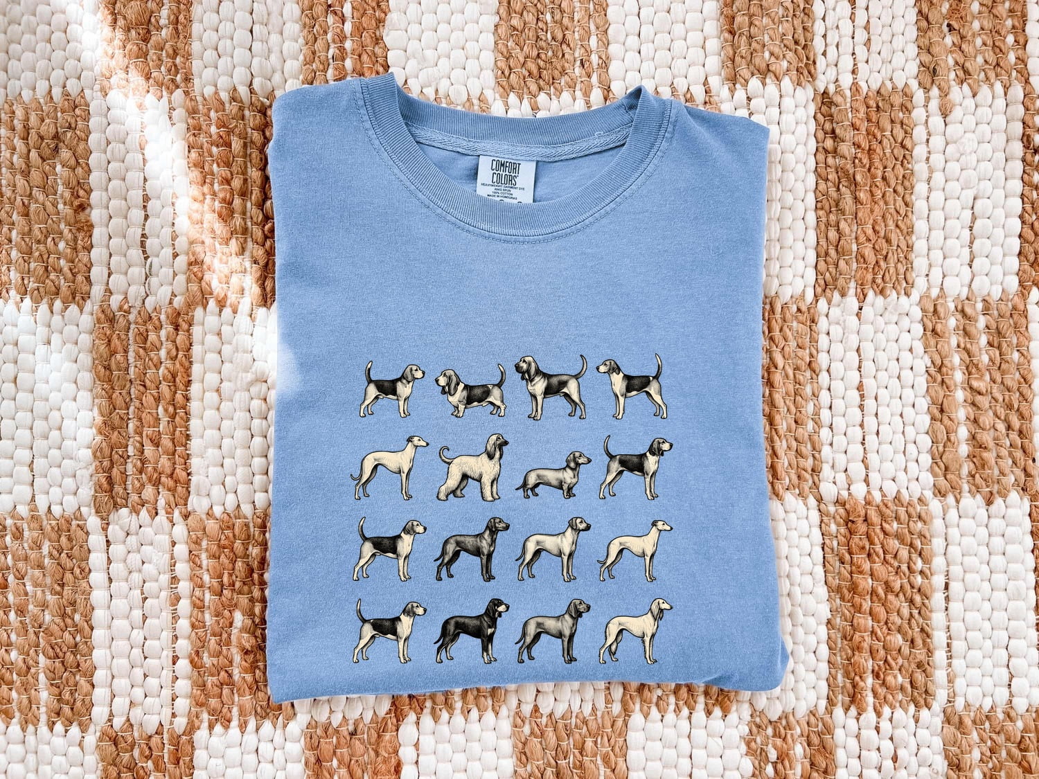 Dog Breed Pattern Shirt for Women – Antique Vintage Ink Drawing Scent Hound Animal Graphic Tee