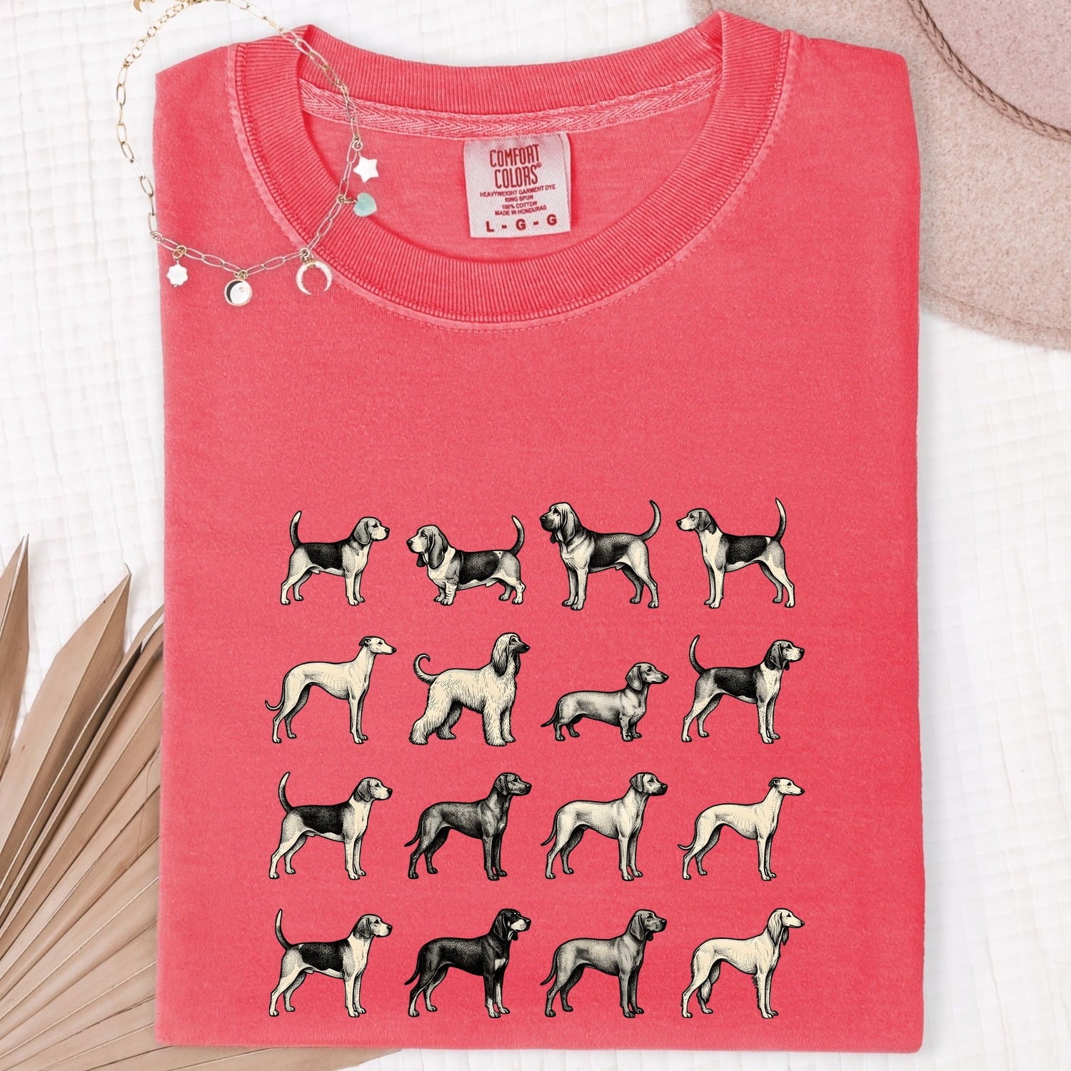Dog Breed Pattern Shirt for Women – Antique Vintage Ink Drawing Scent Hound Animal Graphic Tee