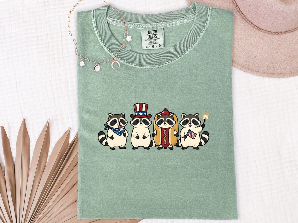4th of July Raccoon Shirt for Women – Cute Patriotic Sketch Summer Animal Graphic Tee