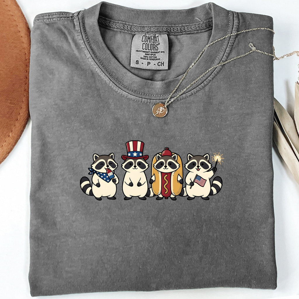 4th of July Raccoon Shirt for Women – Cute Patriotic Sketch Summer Animal Graphic Tee