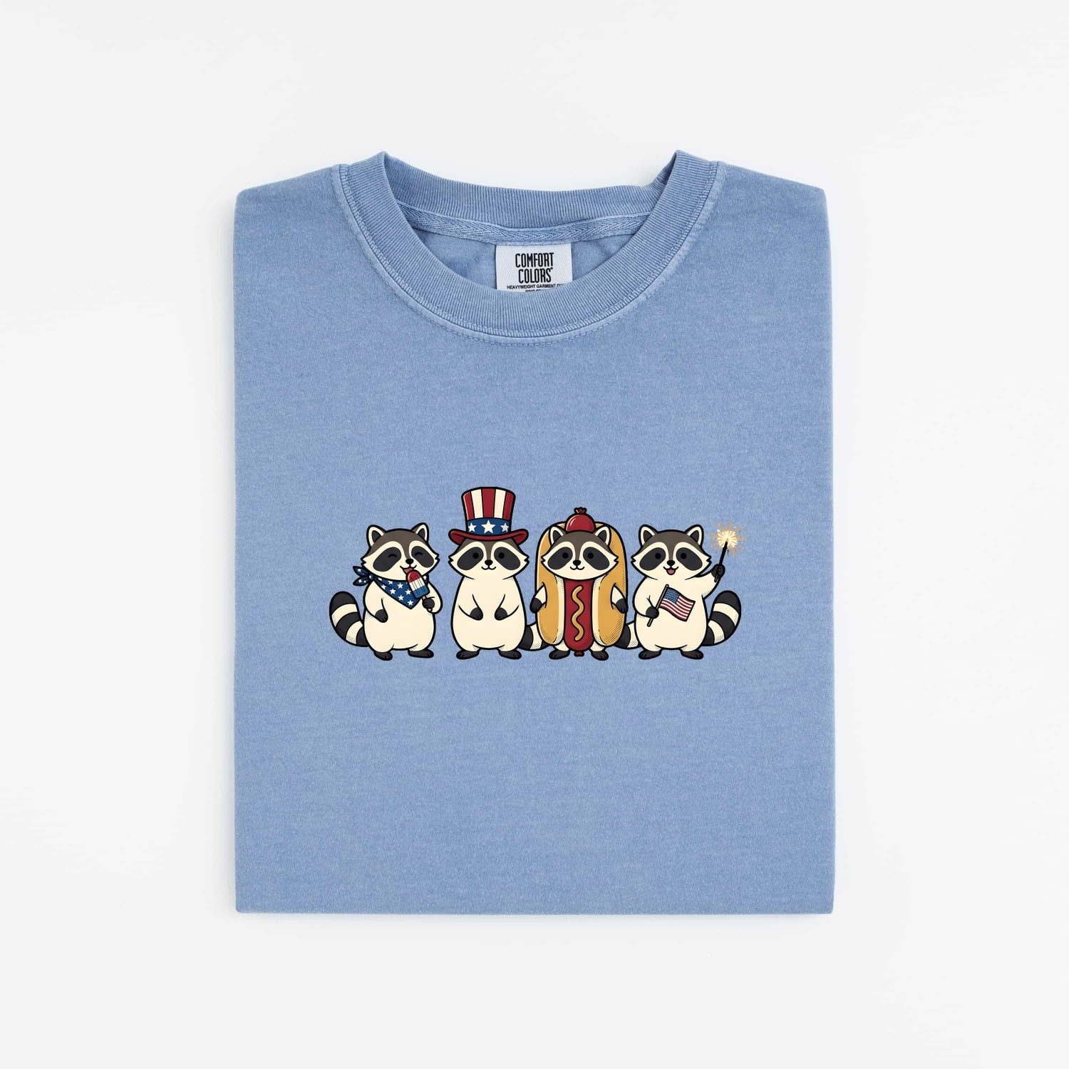 4th of July Raccoon Shirt for Women – Cute Patriotic Sketch Summer Animal Graphic Tee