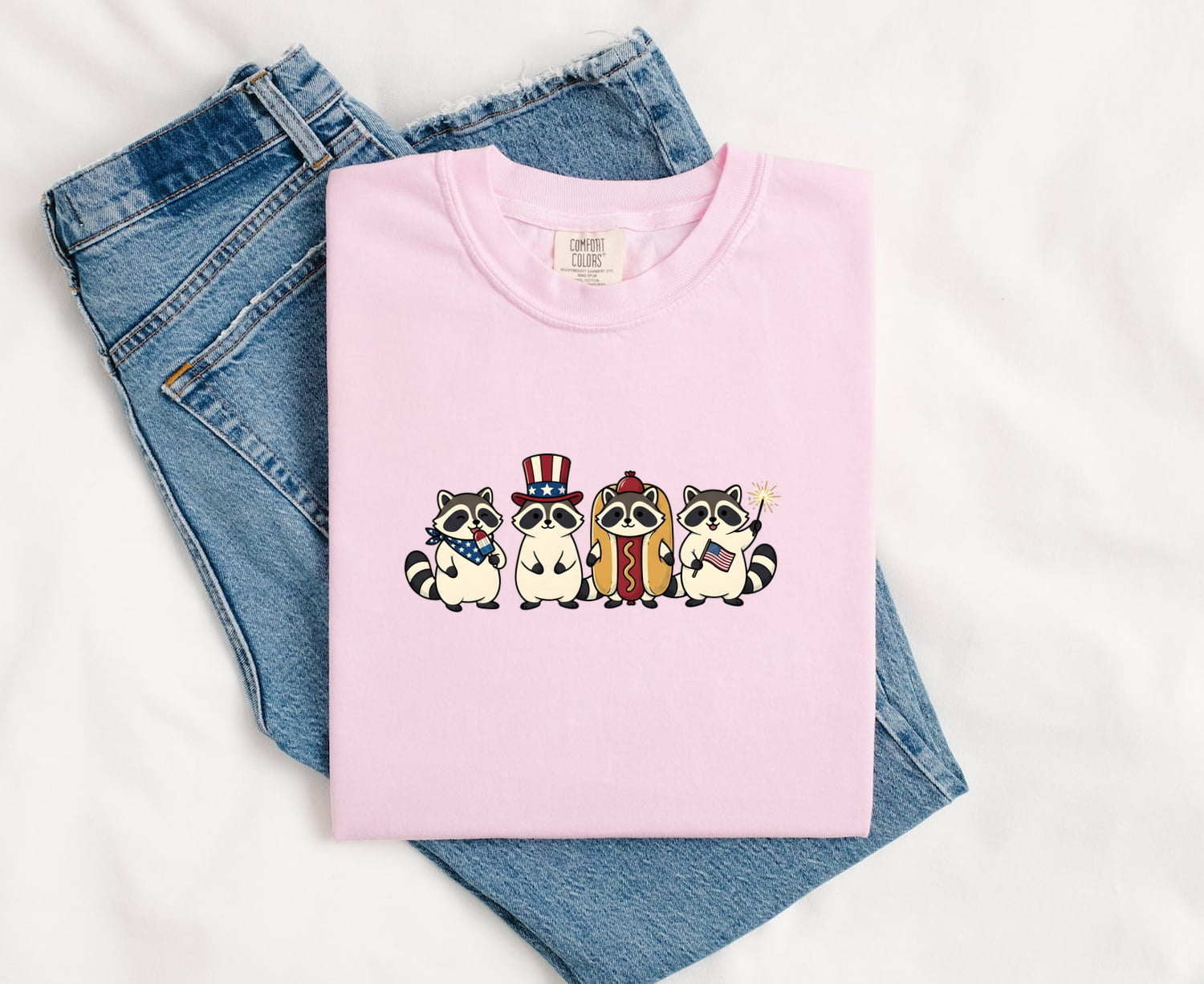 4th of July Raccoon Shirt for Women – Cute Patriotic Sketch Summer Animal Graphic Tee