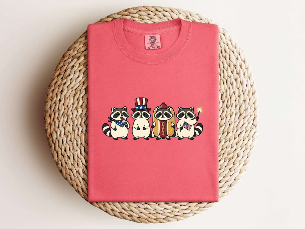4th of July Raccoon Shirt for Women – Cute Patriotic Sketch Summer Animal Graphic Tee