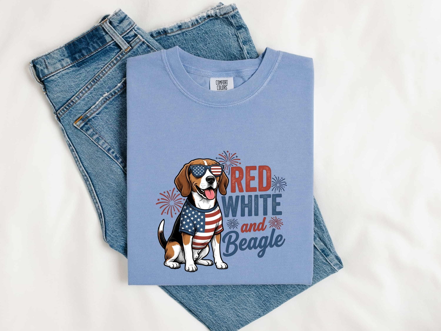 4th of July Beagle Shirt for Women – Distressed Vintage Hound Dog Independence Day Graphic Tee