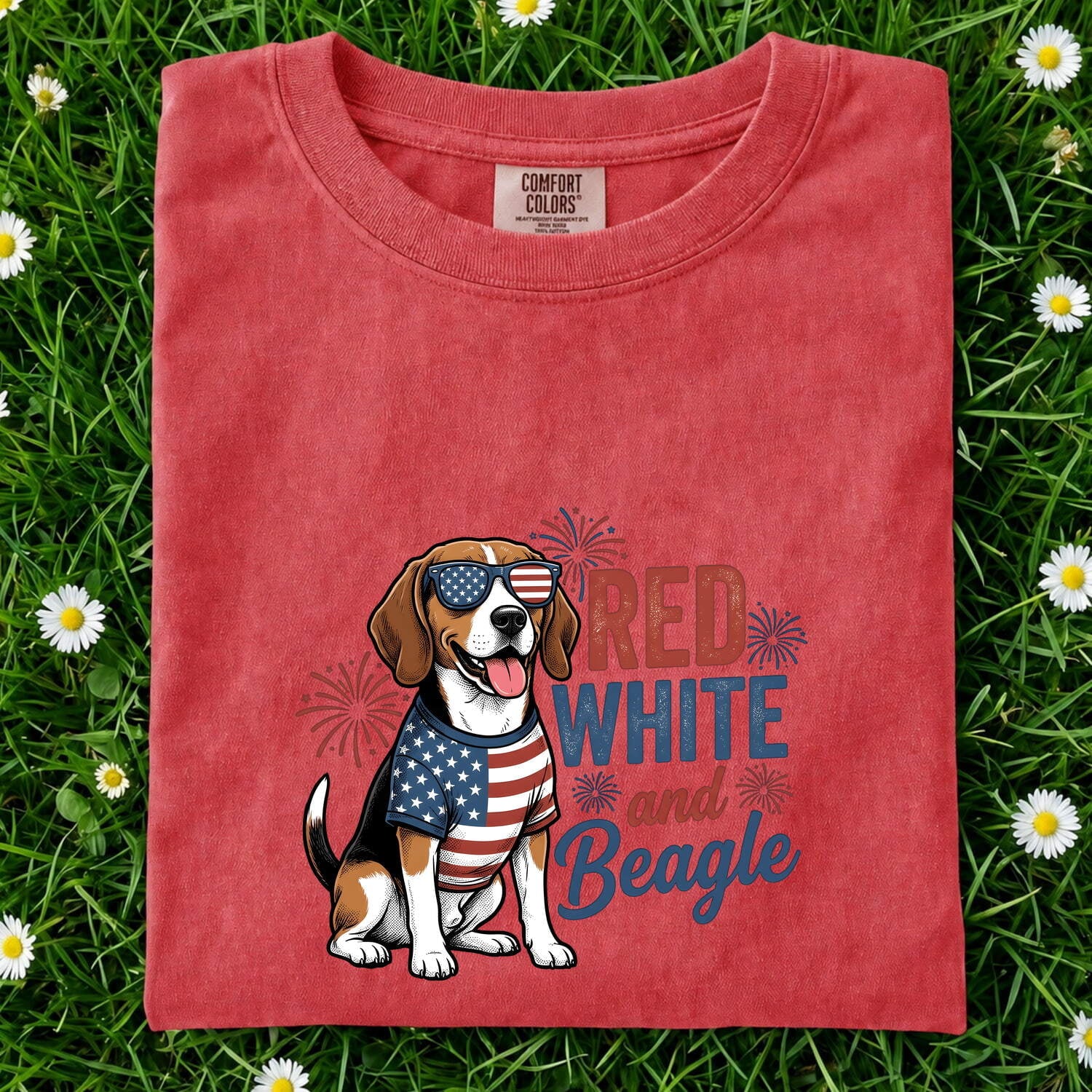4th of July Beagle Shirt for Women – Distressed Vintage Hound Dog Independence Day Graphic Tee