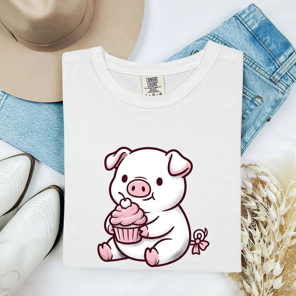 Valentine's Day Pig Shirt for Women – Kawaii Comic Cherry Fruit Muffin Animal Graphic Tee