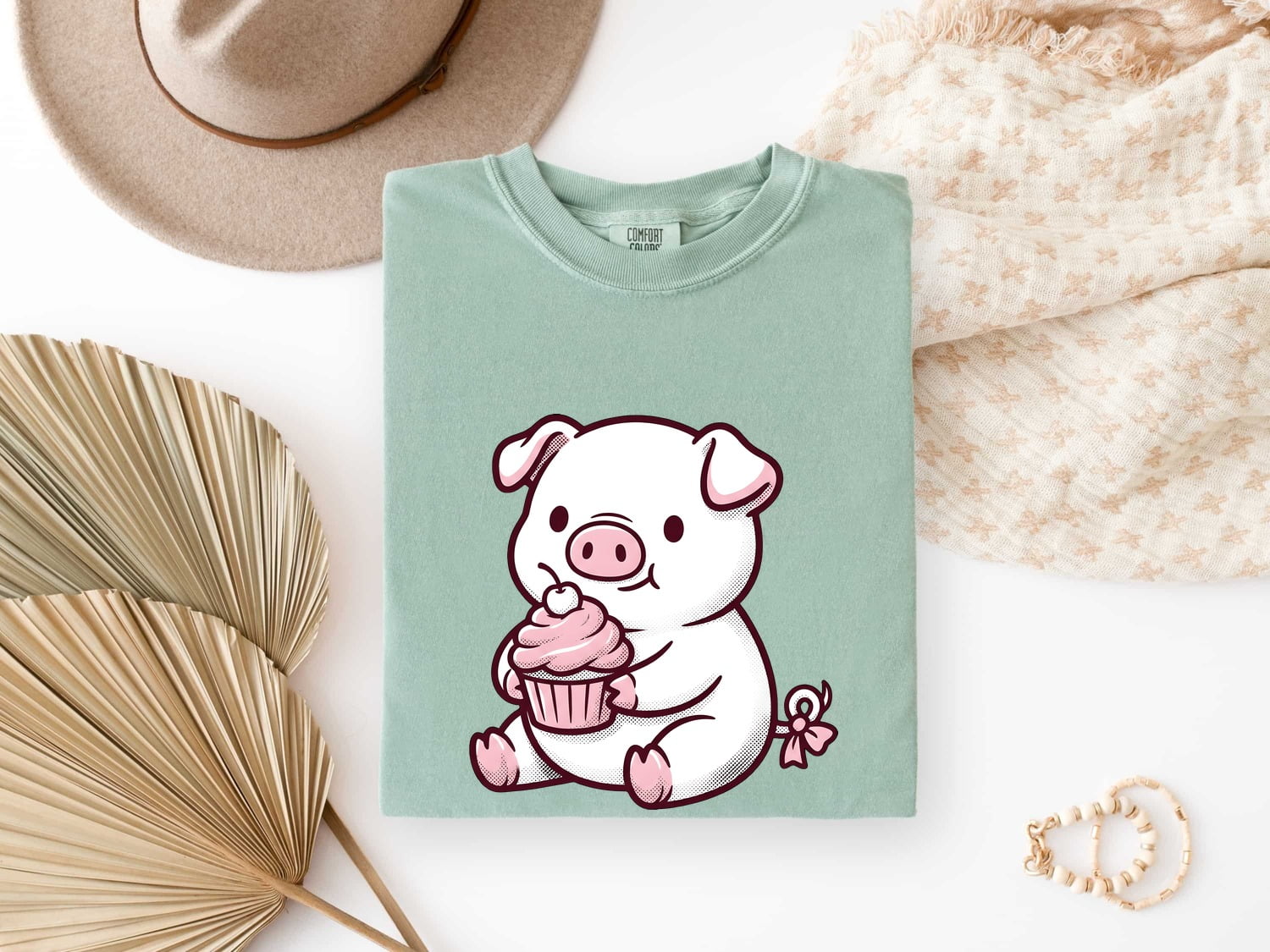 Valentine's Day Pig Shirt for Women – Kawaii Comic Cherry Fruit Muffin Animal Graphic Tee