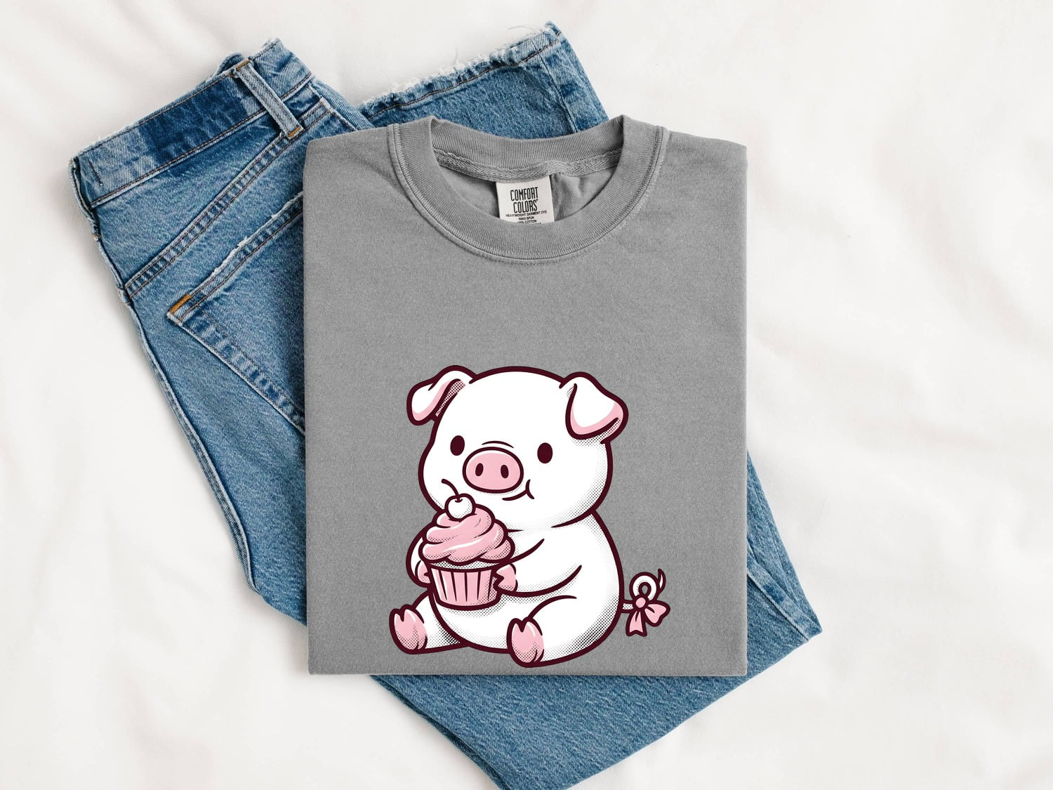 Valentine's Day Pig Shirt for Women – Kawaii Comic Cherry Fruit Muffin Animal Graphic Tee