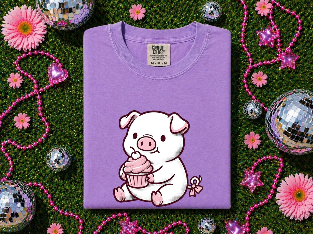 Valentine's Day Pig Shirt for Women – Kawaii Comic Cherry Fruit Muffin Animal Graphic Tee