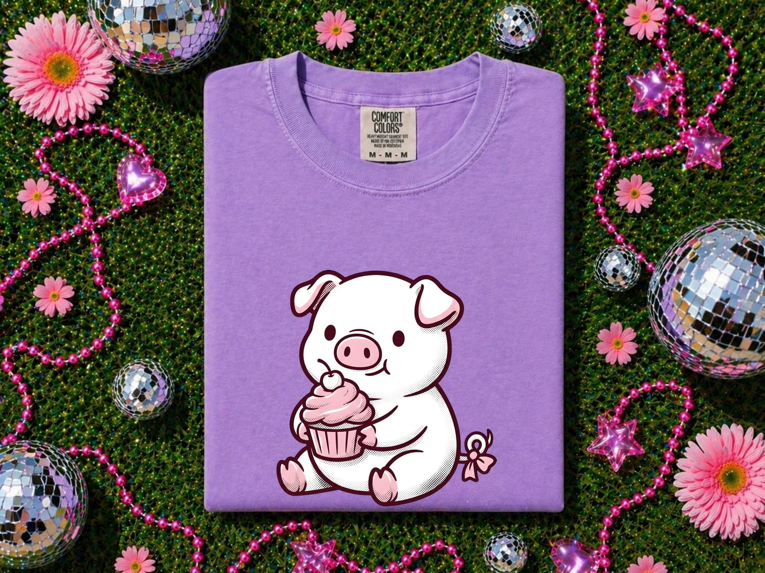 Valentine's Day Pig Shirt for Women – Kawaii Comic Cherry Fruit Muffin Animal Graphic Tee