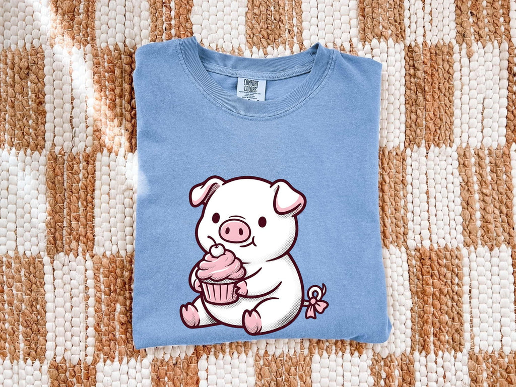 Valentine's Day Pig Shirt for Women – Kawaii Comic Cherry Fruit Muffin Animal Graphic Tee