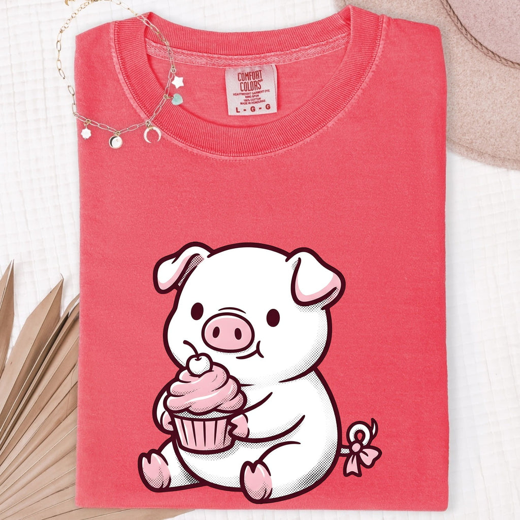 Valentine's Day Pig Shirt for Women – Kawaii Comic Cherry Fruit Muffin Animal Graphic Tee