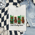 St. Patrick's Day Bear Shirt for Women – Cartoon Lucky Leaf Caricature Graphic Tee