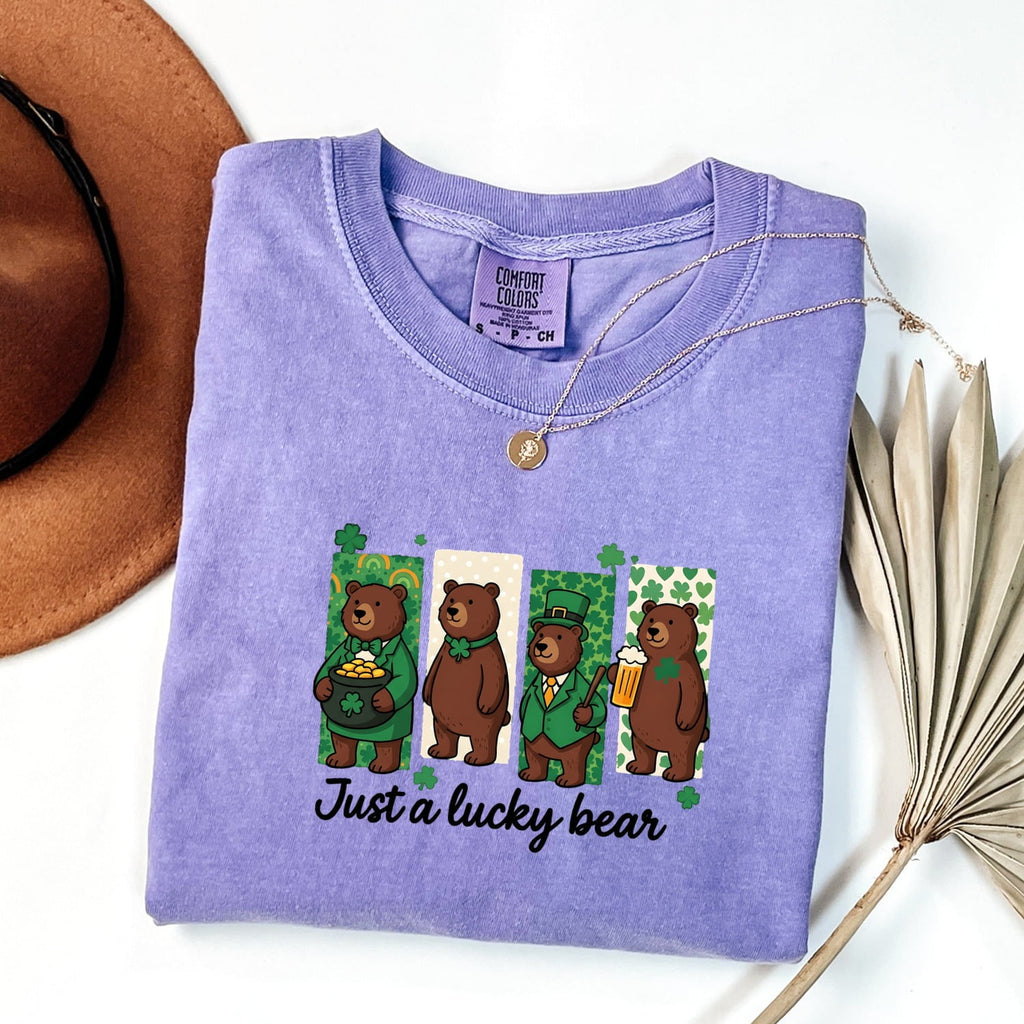 St. Patrick's Day Bear Shirt for Women – Cartoon Lucky Leaf Caricature Graphic Tee