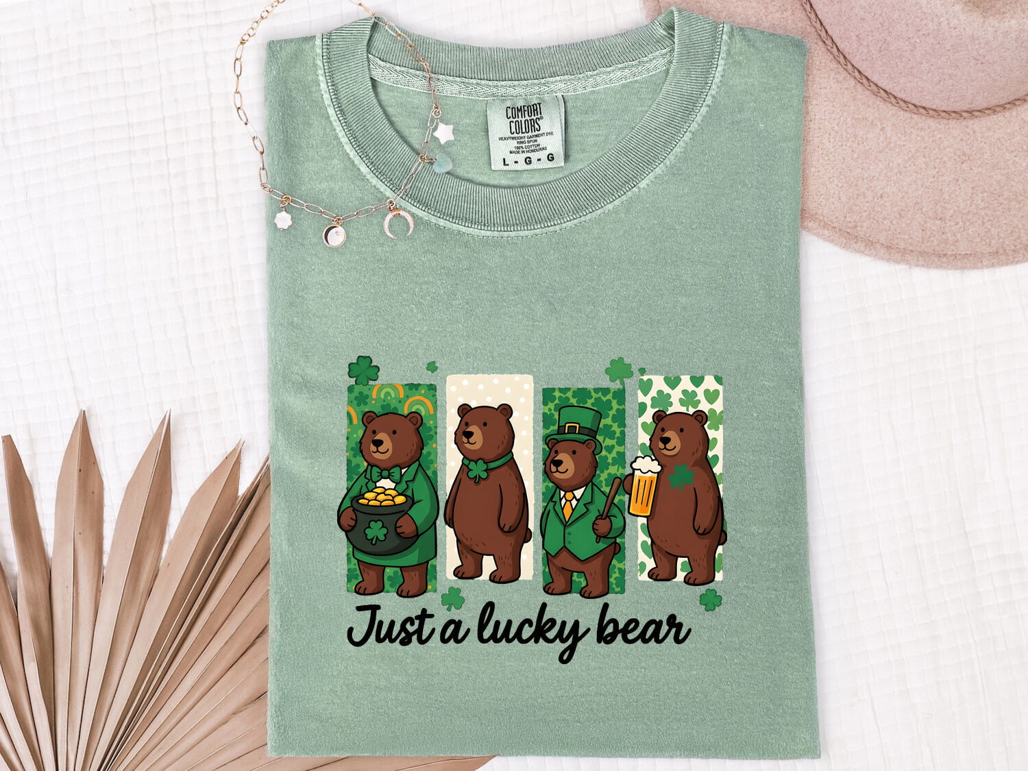 St. Patrick's Day Bear Shirt for Women – Cartoon Lucky Leaf Caricature Graphic Tee