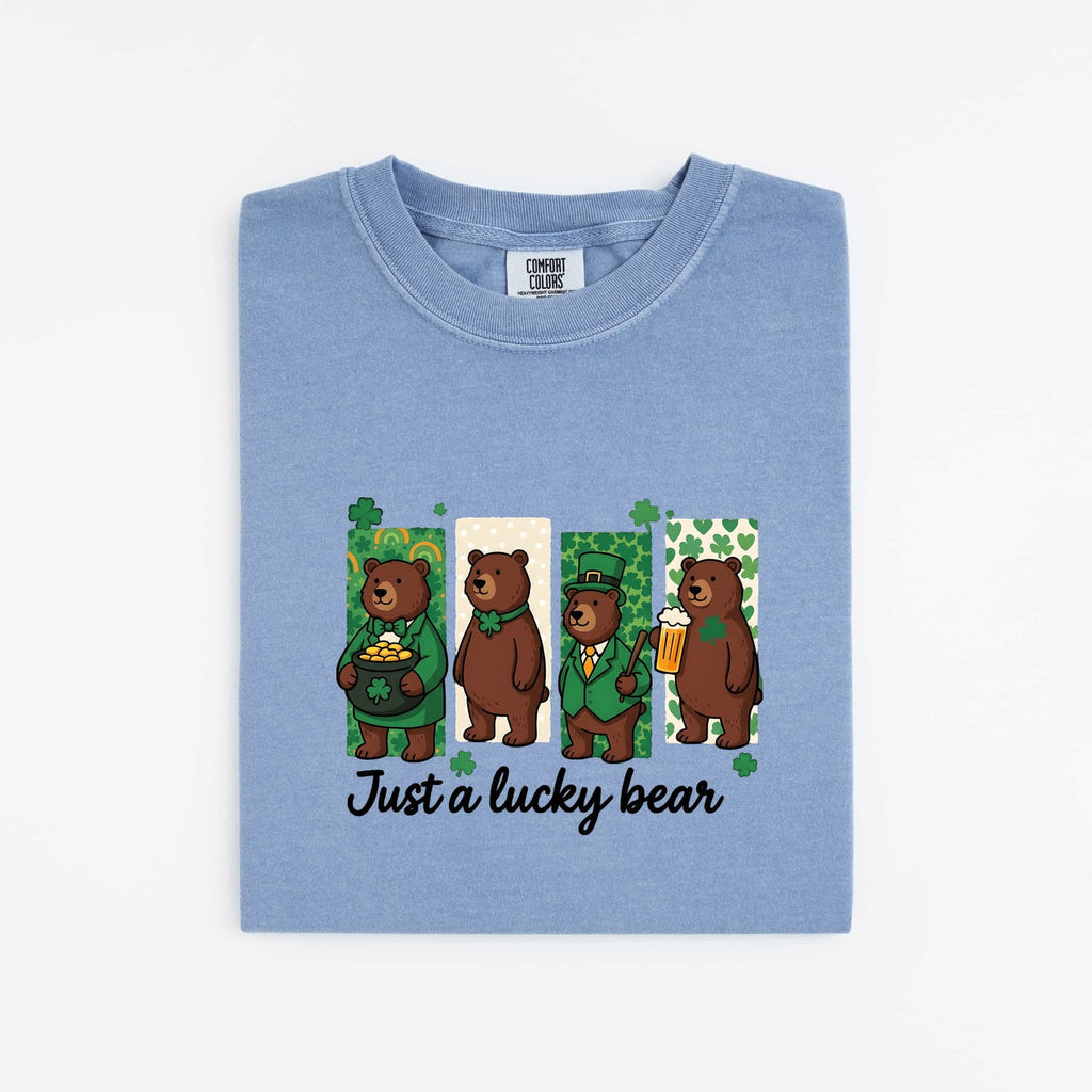 St. Patrick's Day Bear Shirt for Women – Cartoon Lucky Leaf Caricature Graphic Tee