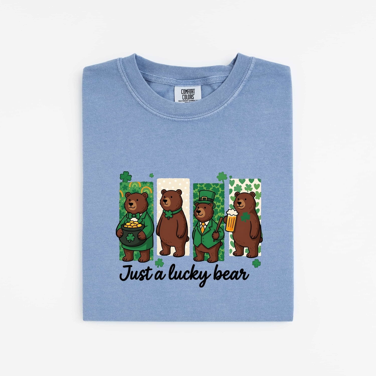 St. Patrick's Day Bear Shirt for Women – Cartoon Lucky Leaf Caricature Graphic Tee