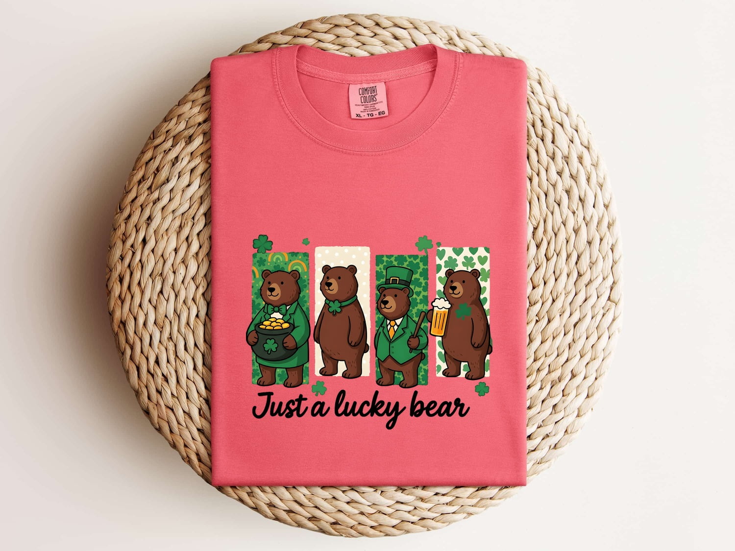 St. Patrick's Day Bear Shirt for Women – Cartoon Lucky Leaf Caricature Graphic Tee