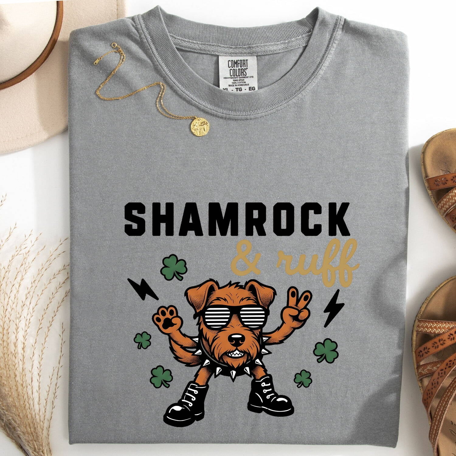 St. Patrick's Day Puppy Shirt for Women – Vintage Shamrock Cartoon Dog Graphic Tee