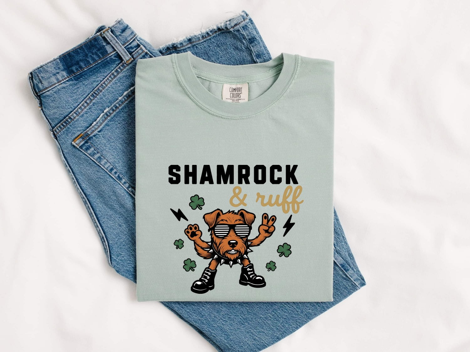St. Patrick's Day Puppy Shirt for Women – Vintage Shamrock Cartoon Dog Graphic Tee