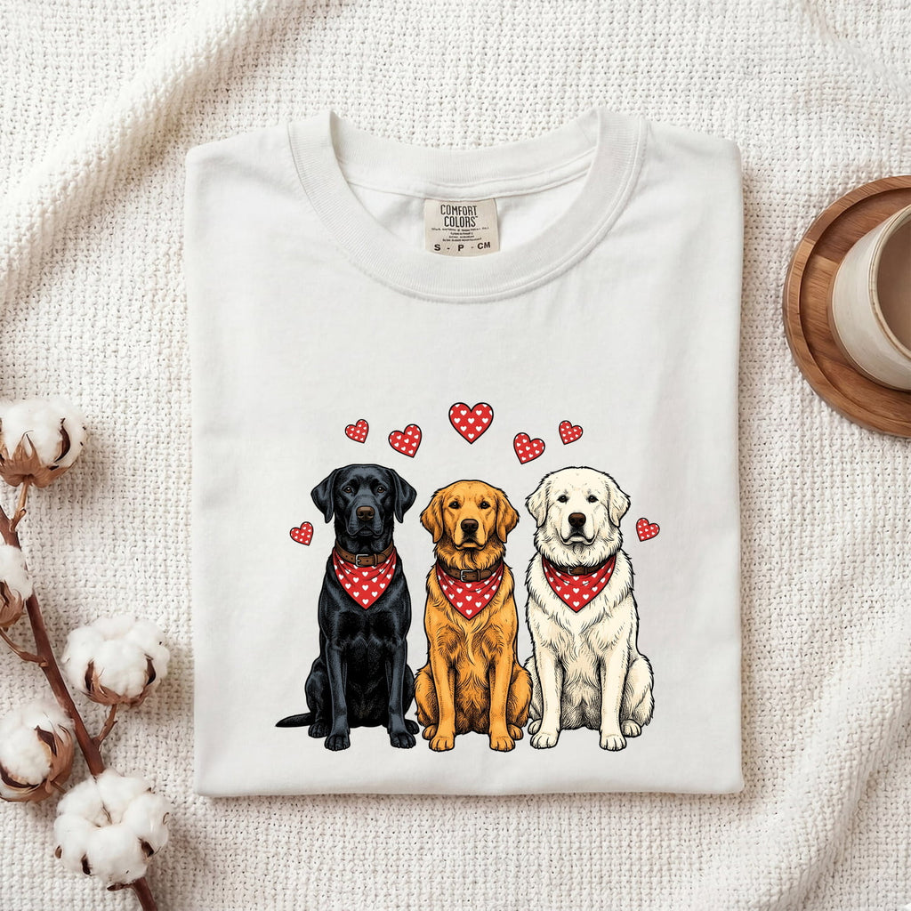 Valentine's Day Labrador Shirt for Women – Line Art Dog Pack Illustrated Graphic Tee