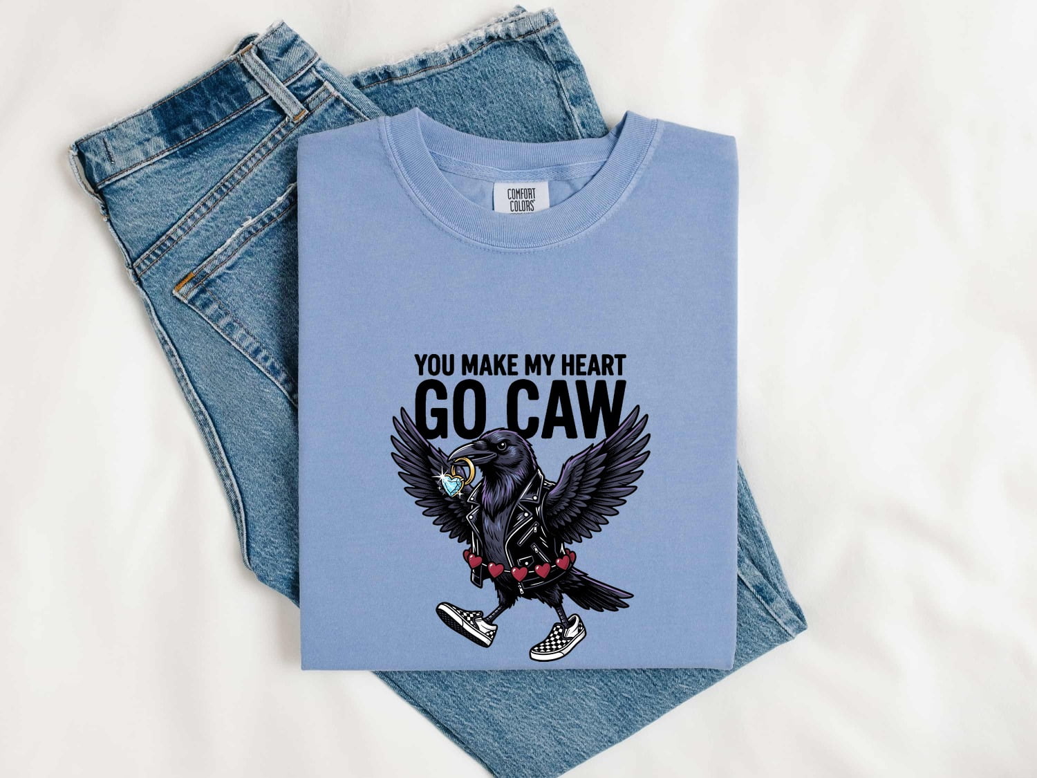 Valentine's Day Raven Shirt for Women – Dark Bird Sketch Romance Heart Graphic Tee