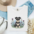 Schnauzer Shirt for Women – Illustrated Wild Blooms Line Art Dog Graphic Tee