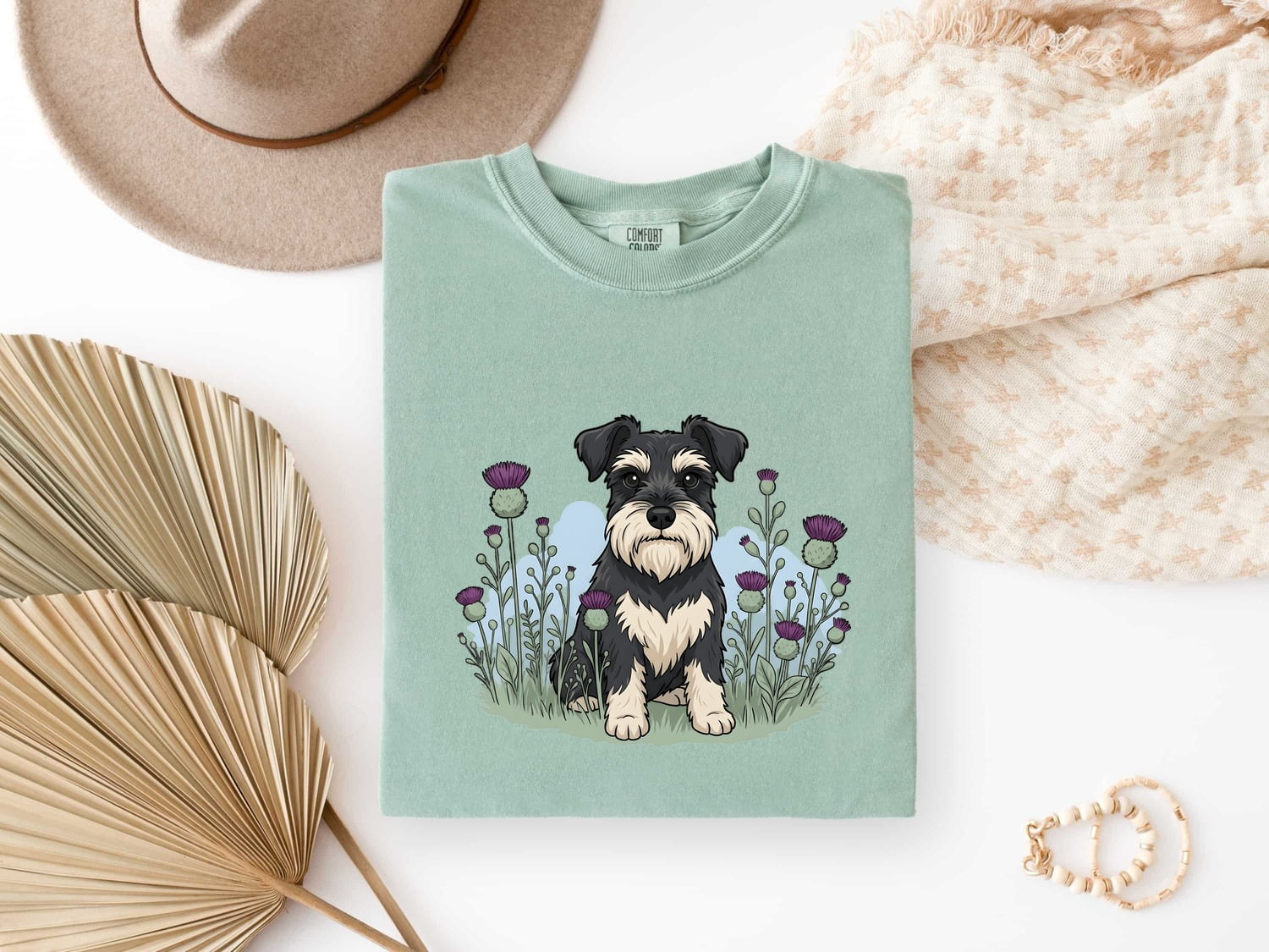 Schnauzer Shirt for Women – Illustrated Wild Blooms Line Art Dog Graphic Tee