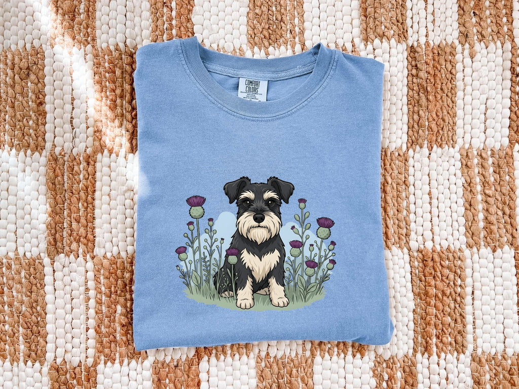 Schnauzer Shirt for Women – Illustrated Wild Blooms Line Art Dog Graphic Tee