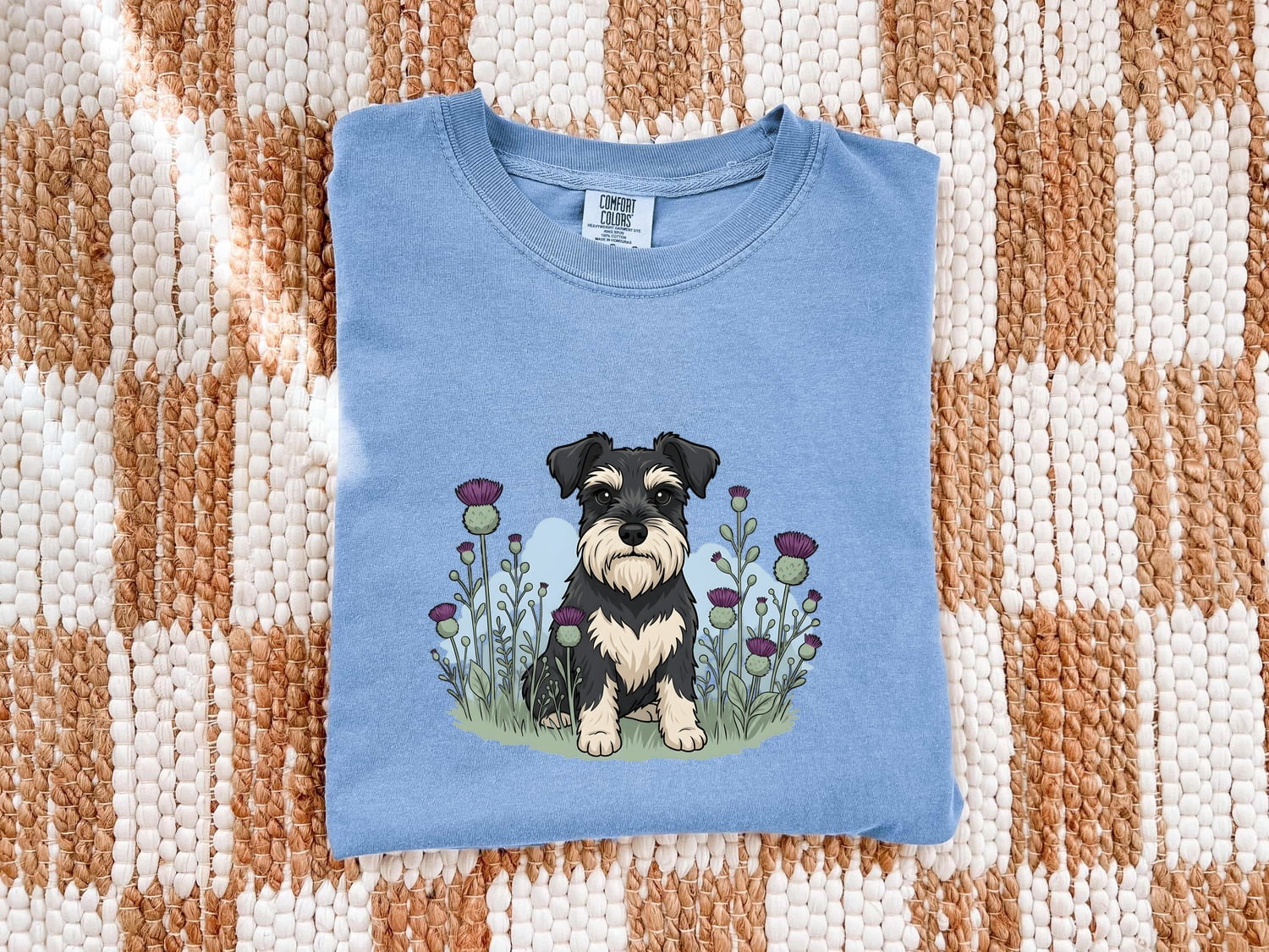 Schnauzer Shirt for Women – Illustrated Wild Blooms Line Art Dog Graphic Tee