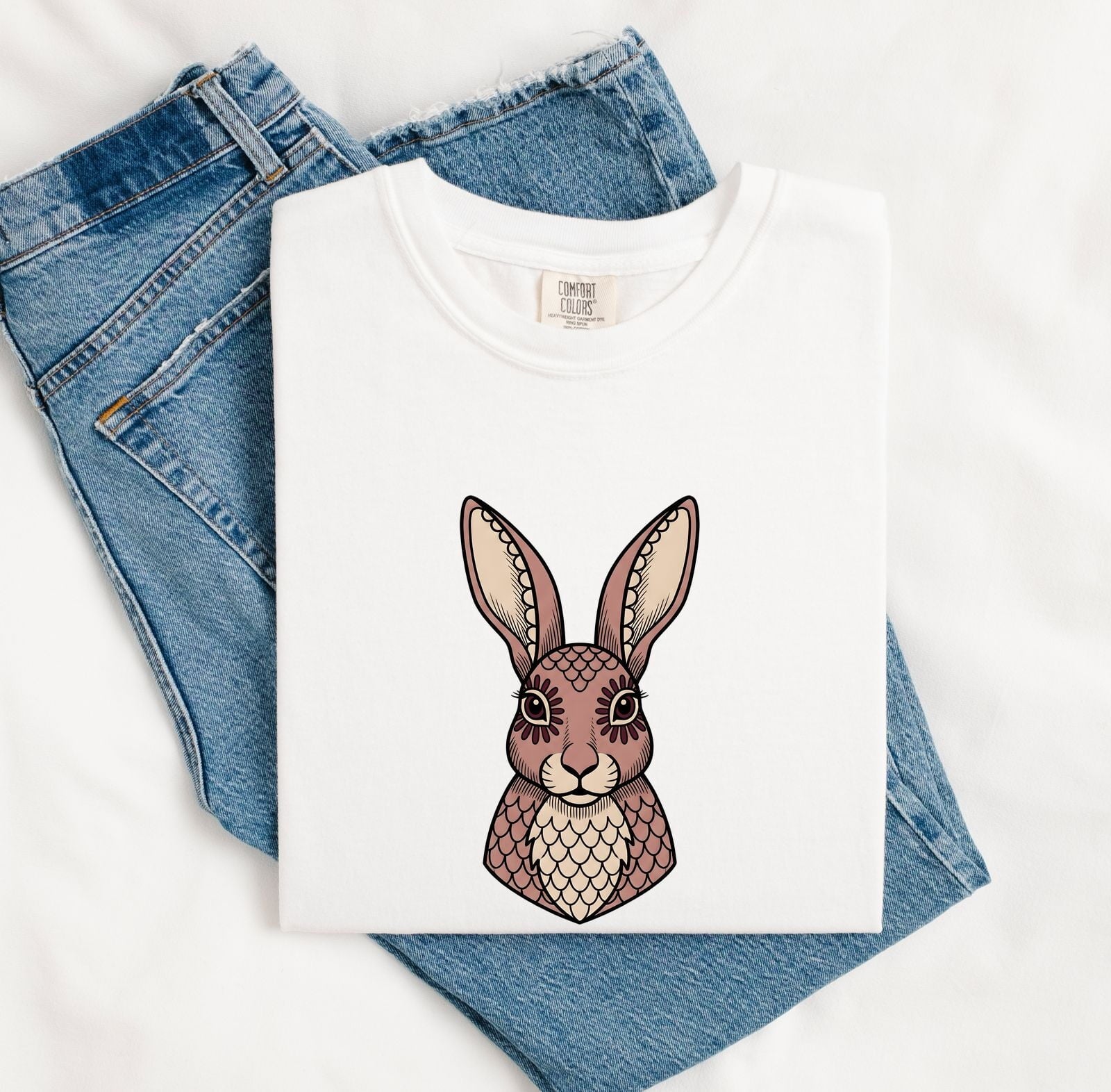 Bunny Face Shirt for Women – Boho Tribal Forest Rabbit Graphic Tee