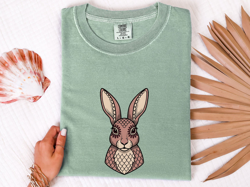 Bunny Face Shirt for Women – Boho Tribal Forest Rabbit Graphic Tee