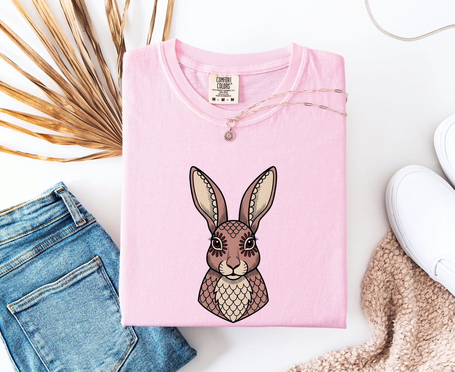 Bunny Face Shirt for Women – Boho Tribal Forest Rabbit Graphic Tee