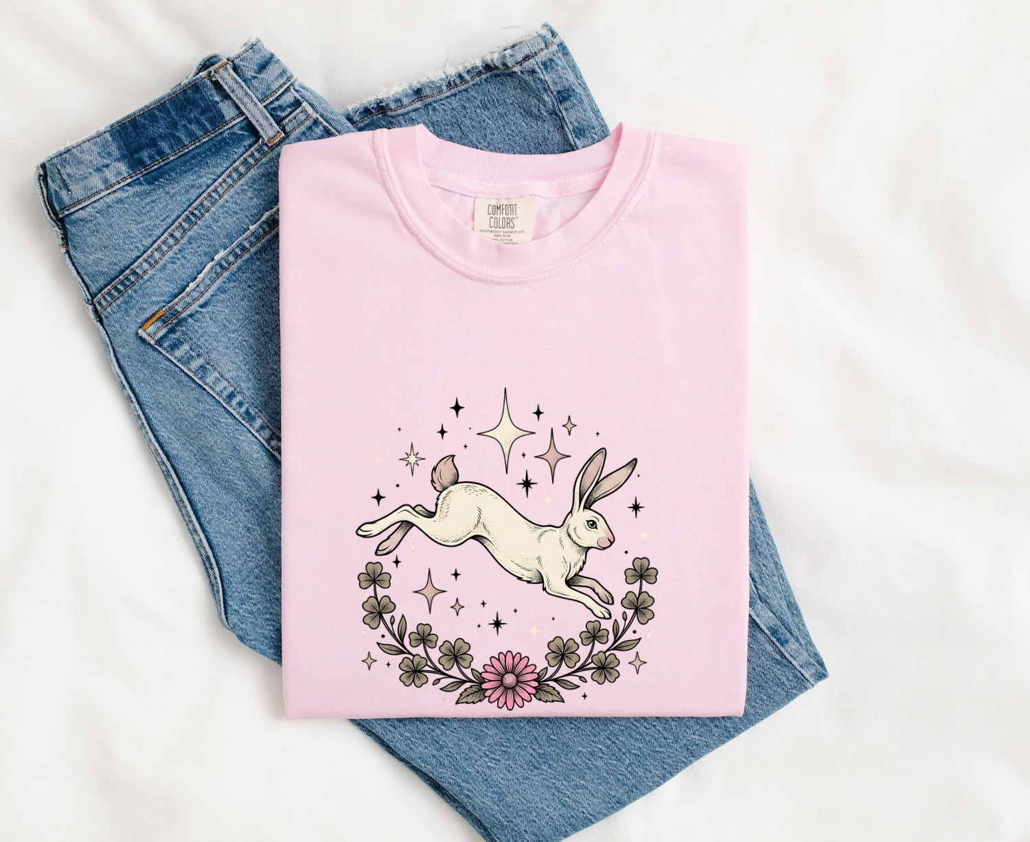 Bunny Rabbit Shirt for Women – Boho Floral Vintage Wildflowers Graphic Tee