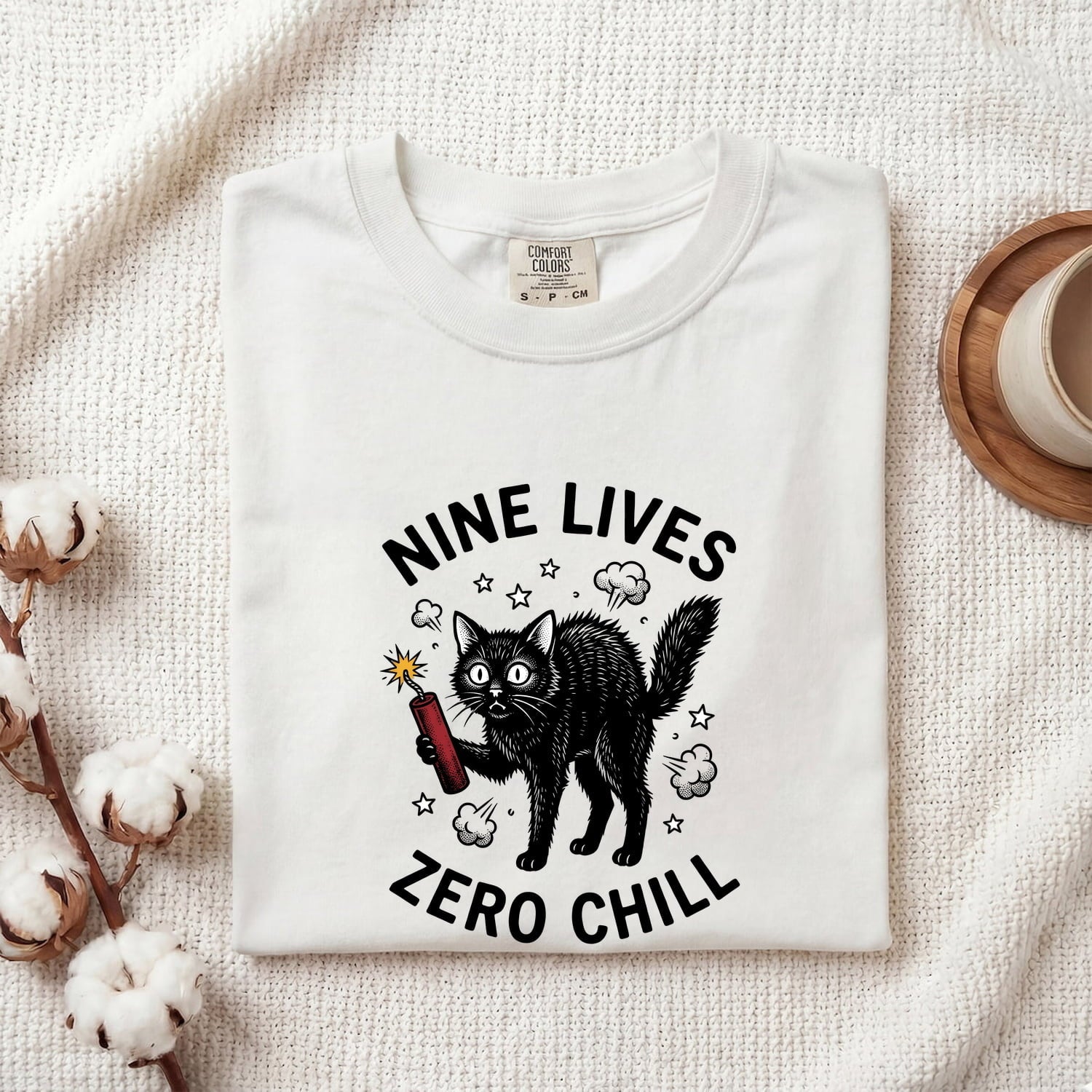 Black Cat Shirt for Women – Funny Vintage Hand Drawn Dynamite Graphic Tee