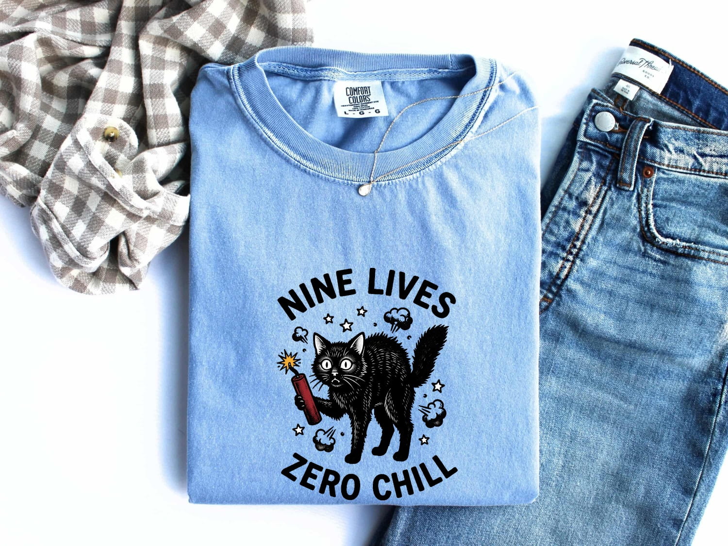 Black Cat Shirt for Women – Funny Vintage Hand Drawn Dynamite Graphic Tee
