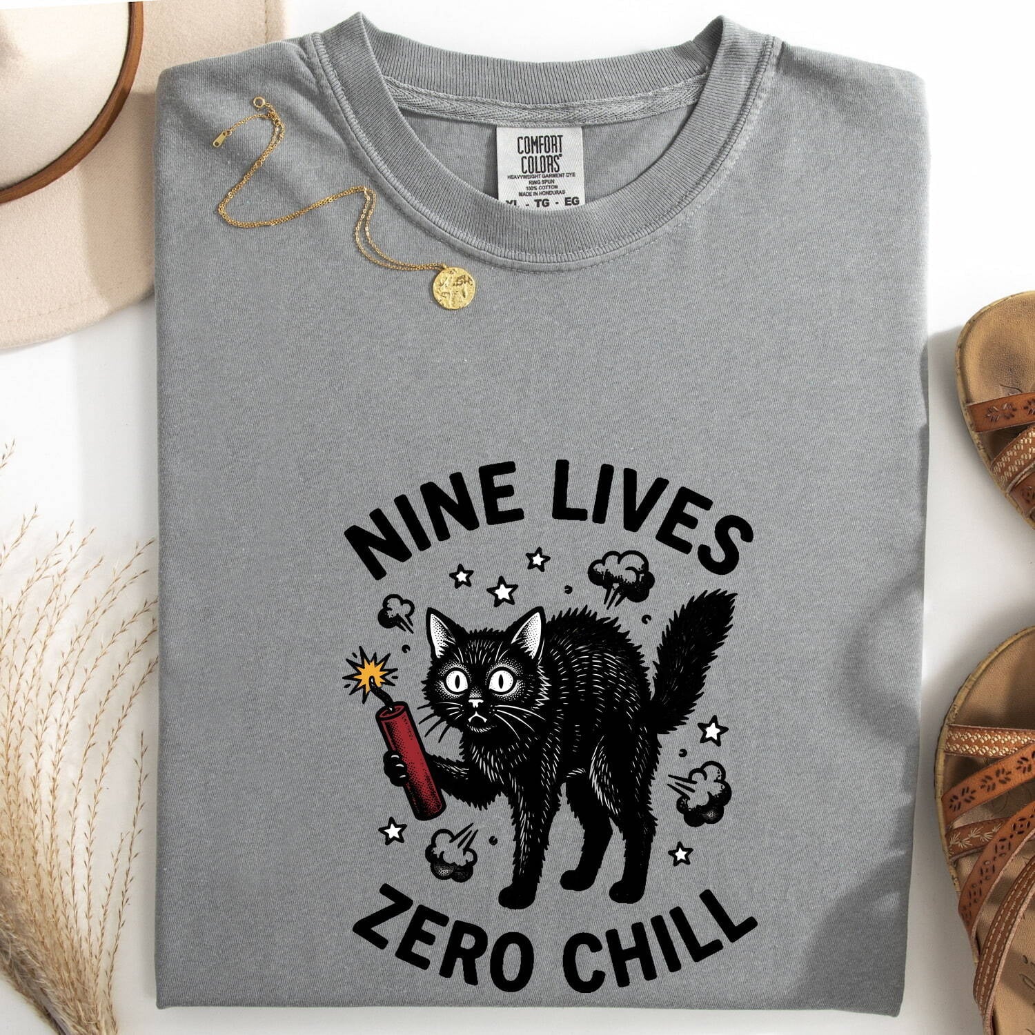 Black Cat Shirt for Women – Funny Vintage Hand Drawn Dynamite Graphic Tee