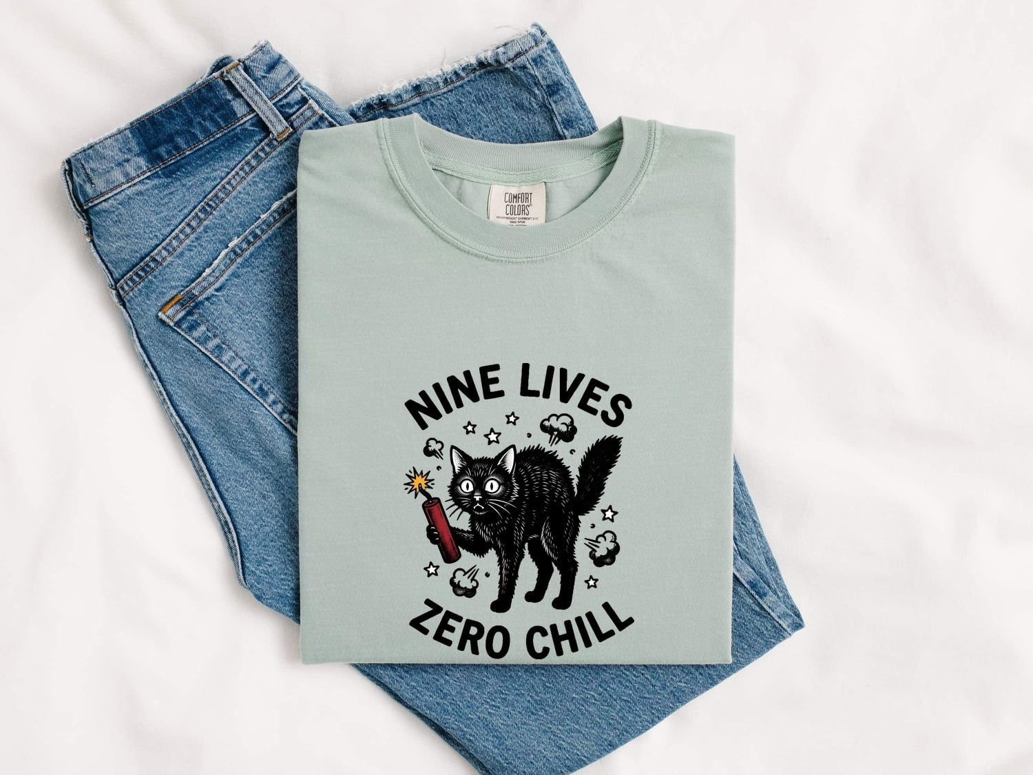 Black Cat Shirt for Women – Funny Vintage Hand Drawn Dynamite Graphic Tee